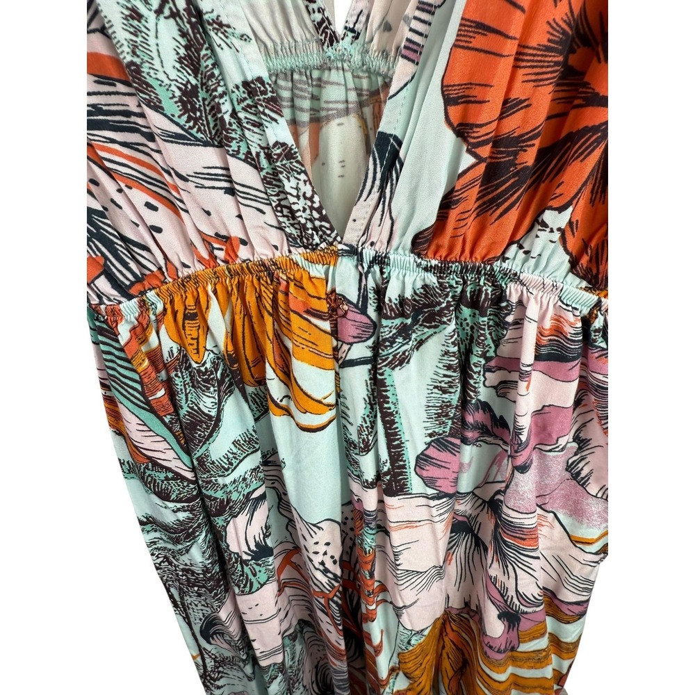 Maaji Dress Womens Large Tropical Maxi Boho Tassel Tie V Neck Beach Cover Up‎ - Picture 10 of 12